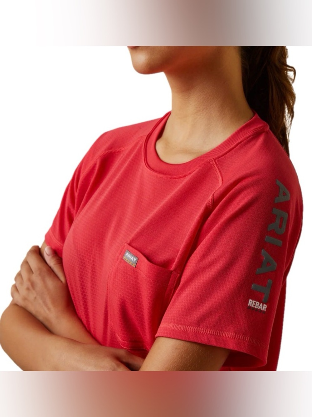 Ariat Women's Teaberry Pink Heat Fighter Short Sleeve Pocket T-Shirt Medium - Picture 13 of 13
